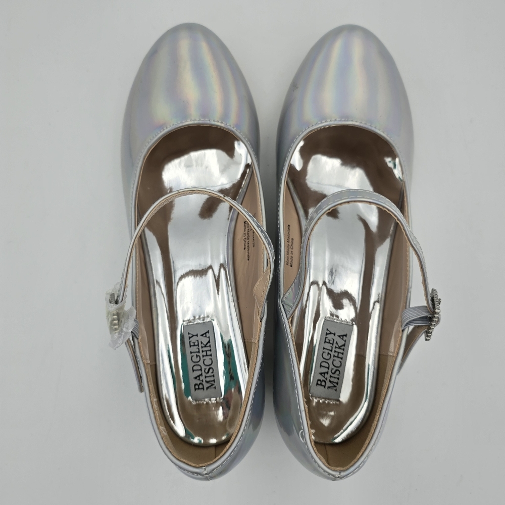 Badgley Mischka Girls Holographic Mary Jane Dress Heels, Siver, Big Grils 4 - Picture 7 of 16
